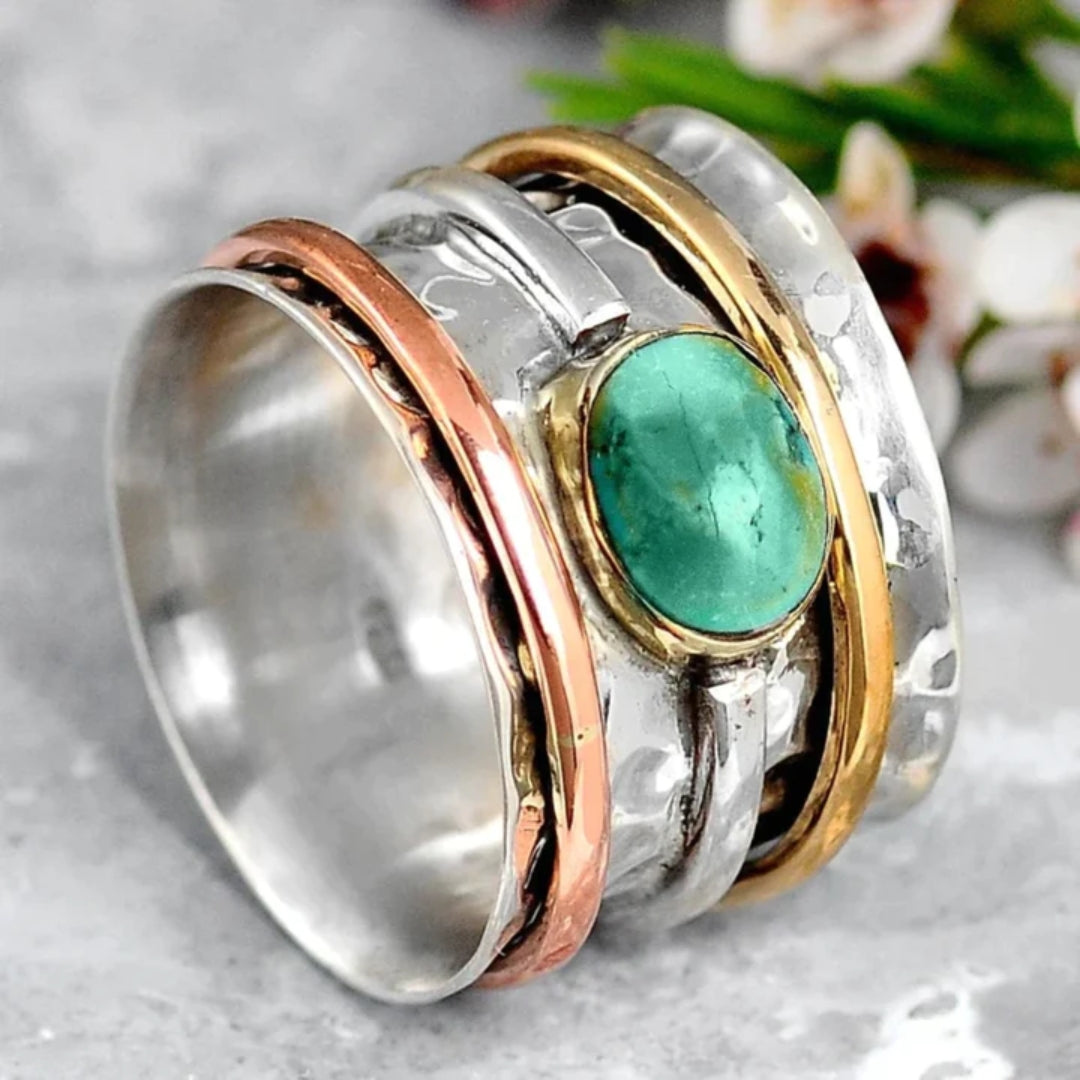 Retro Gold Silver Turquoise Ring