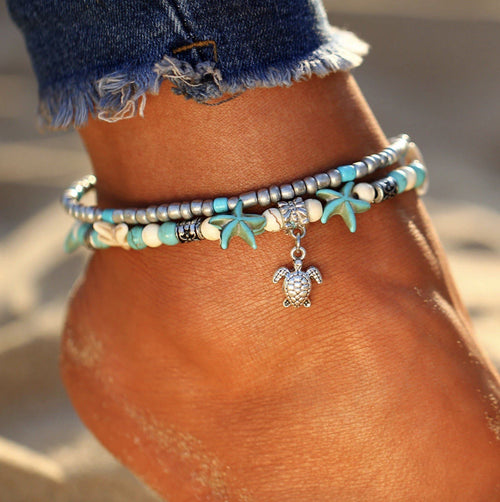 Beach Sea Star & Turtle Anklet