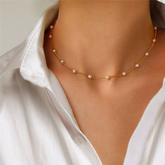 Delicate Gold Tiny Pearl Necklace