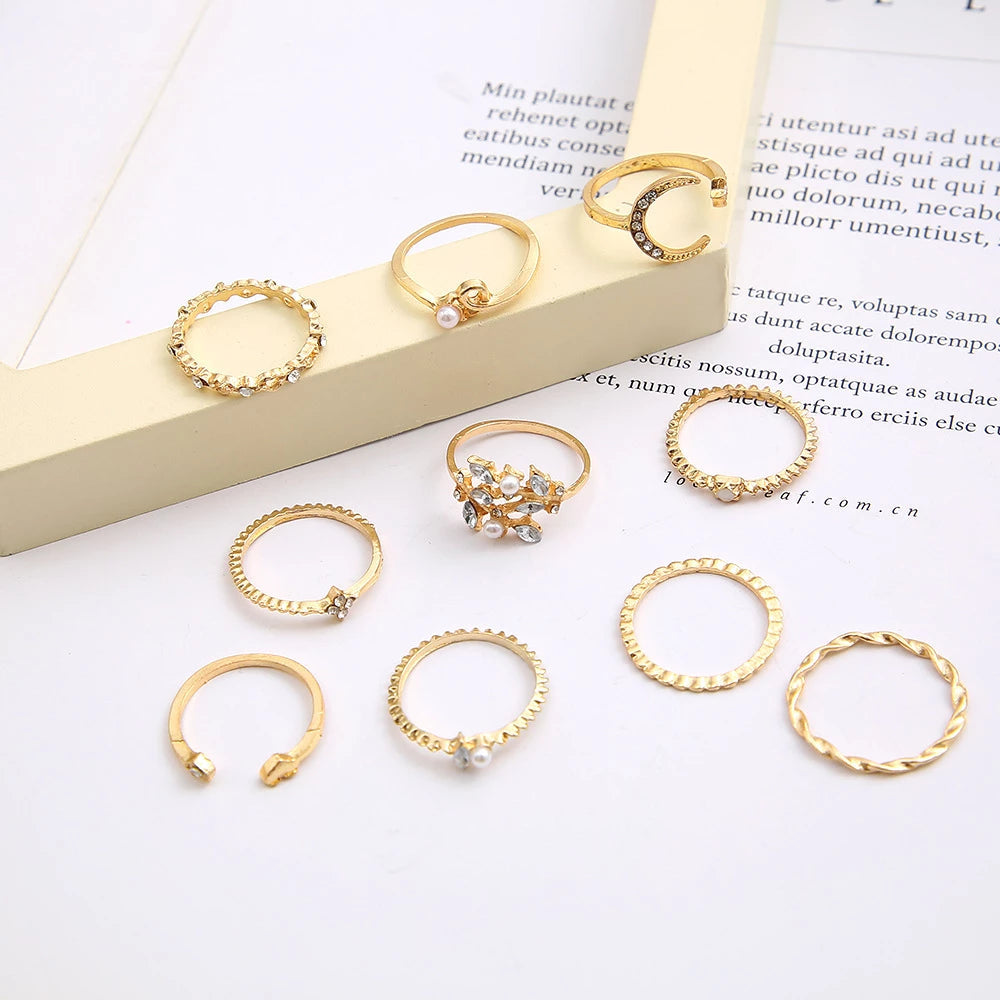 Set of 10 Boho Chic Silver & Gold Rings