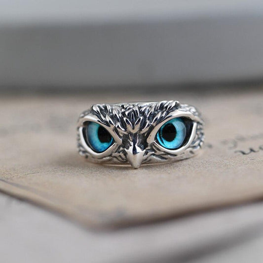Adjustable Silver Opal Owl Ring