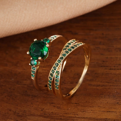 Unique Emerald Crystal Ring Set