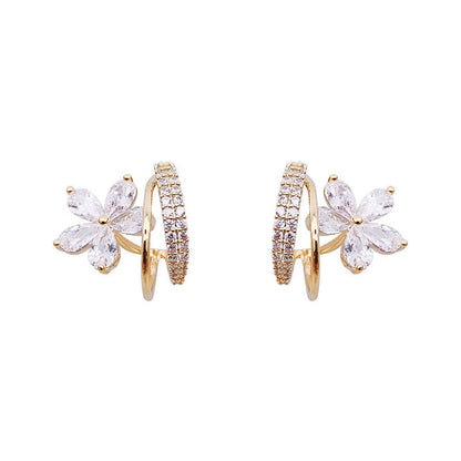 Floral Elegance Gold Earrings with Sparkling Zirconia