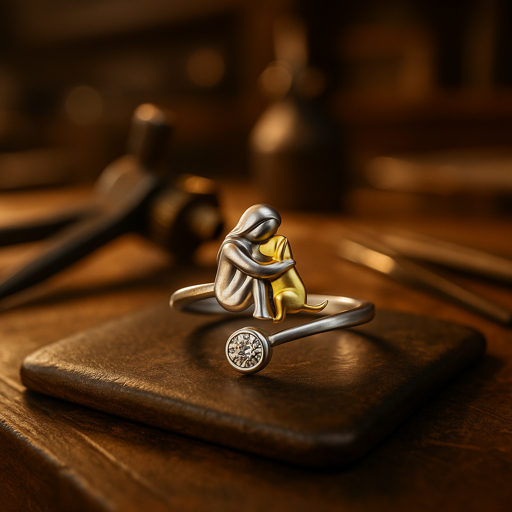 Adjustable Silver Dog Ring wit Zirconia