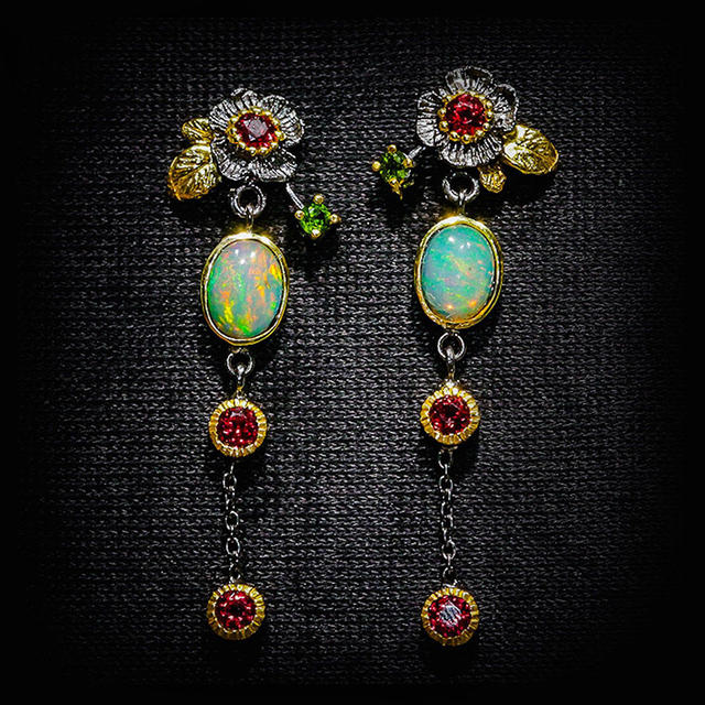 Radiance - Opal & Ruby Earrings