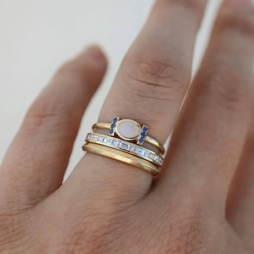 Retro Golden Opal Ring Trio