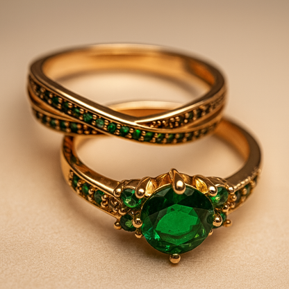 Unique Emerald Crystal Ring Set
